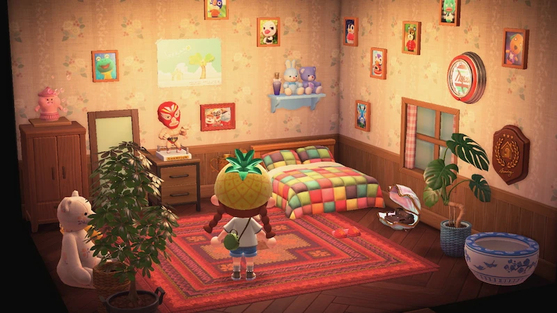 赤色を基調としたファンシーな家具でまとめたあつ森の寝室