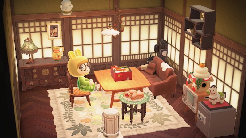 お正月飾りを使ったあつ森の和風インテリアの画像